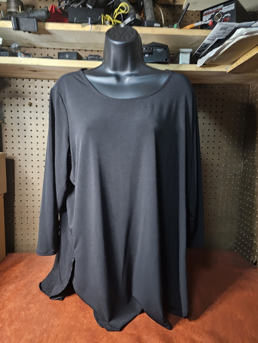 Susan Graver Modern Essentials Liquid Knit Tunic 2X Black Side Slits Hi Low Hem